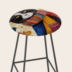 Gustav Klimt Style Tuxedo Cat with Colorful Scarf Stool Gallery Image 2
