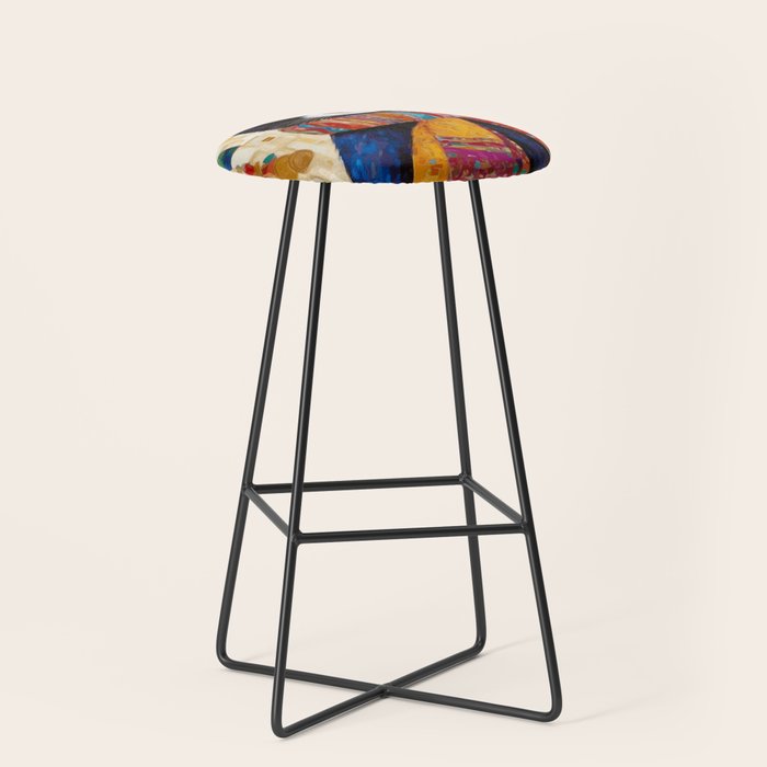 Gustav Klimt Style Tuxedo Cat with Colorful Scarf Stool Gallery Image 1
