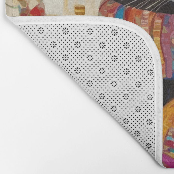 Gustav Klimt Style Tuxedo Cat with Colorful Scarf Bath Mat Gallery Image 2