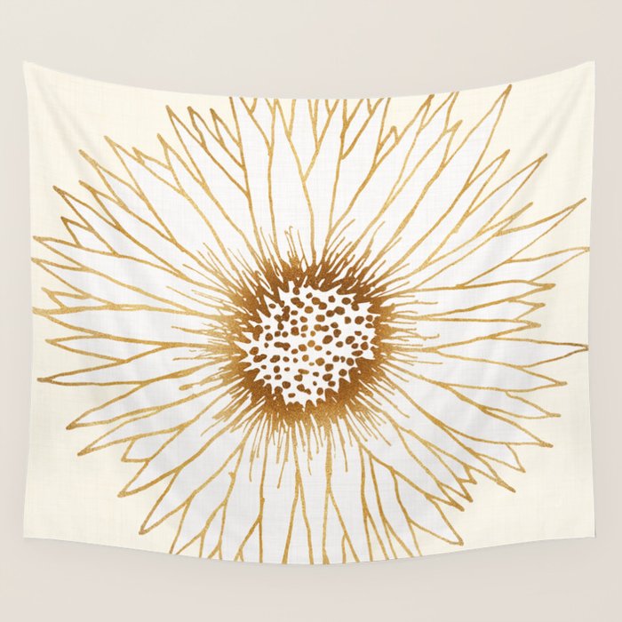 Gold Sunflower Drawing Wall Tapestry Gallery Image 1
