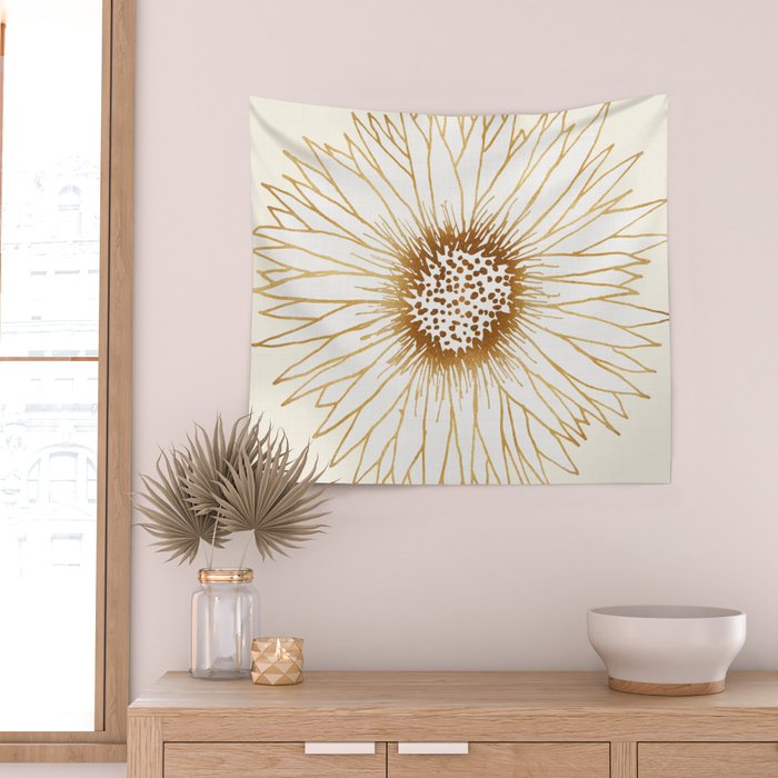 Gold Sunflower Drawing Wall Tapestry Gallery Image 2