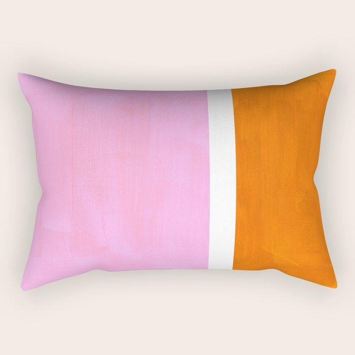 Pastel Neon Pink Yellow Ochre Mid Century Modern Abstract Minimalist Rothko Color Field Squares Rectangular Pillow Gallery Image 2