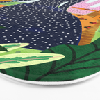 African Safari, Colorful Tropical Jungle Travel, Botanical Watercolor, Blonde Woman with a Leopard Bath Mat Gallery Image 3