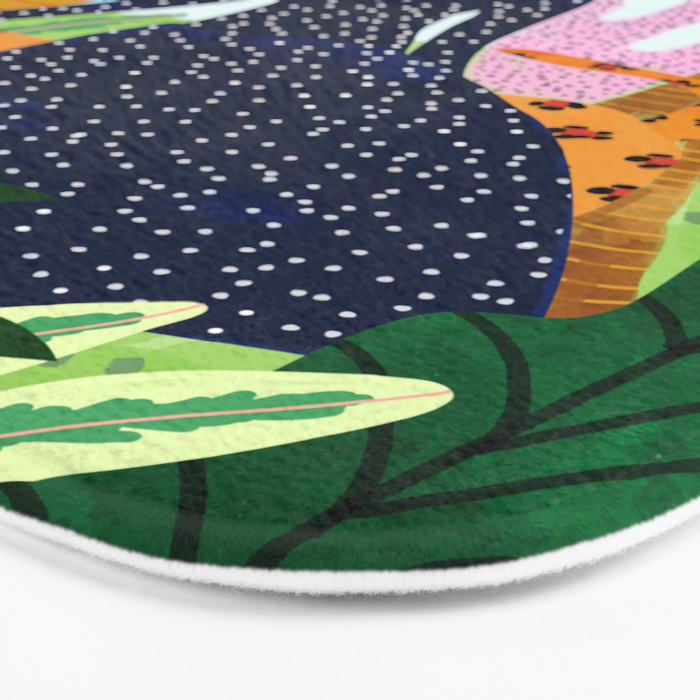 African Safari, Colorful Tropical Jungle Travel, Botanical Watercolor, Blonde Woman with a Leopard Bath Mat Gallery Image 3