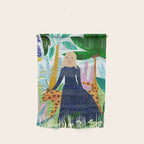 African Safari, Colorful Tropical Jungle Travel, Botanical Watercolor, Blonde Woman with a Leopard Wall Hanging Gallery Image 1