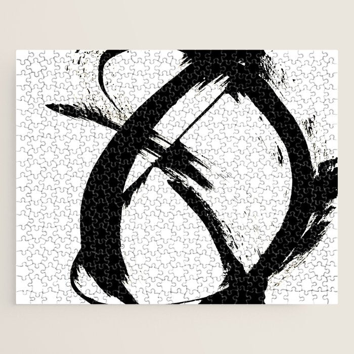 Brushstroke 7: a minimal, abstract, black and white piece Jigsaw Puzzle Gallery Image 1