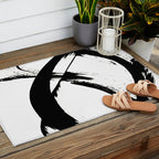 Brushstroke 7: a minimal, abstract, black and white piece Outdoor Rug Gallery Image 2