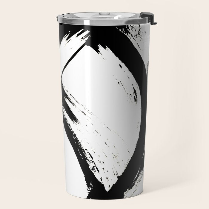 Brushstroke 7: a minimal, abstract, black and white piece Travel Mug Gallery Image 2