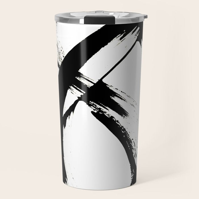 Brushstroke 7: a minimal, abstract, black and white piece Travel Mug Gallery Image 1
