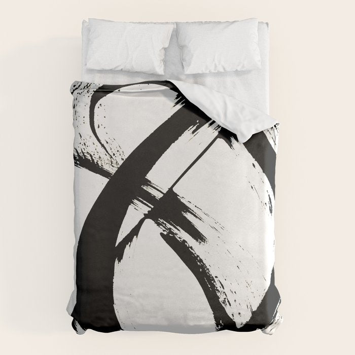 Brushstroke 7: a minimal, abstract, black and white piece Duvet Cover Gallery Image 6