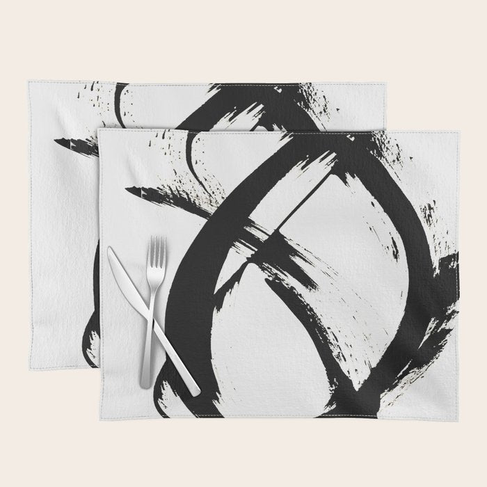 Brushstroke 7: a minimal, abstract, black and white piece Placemat Gallery Image 1