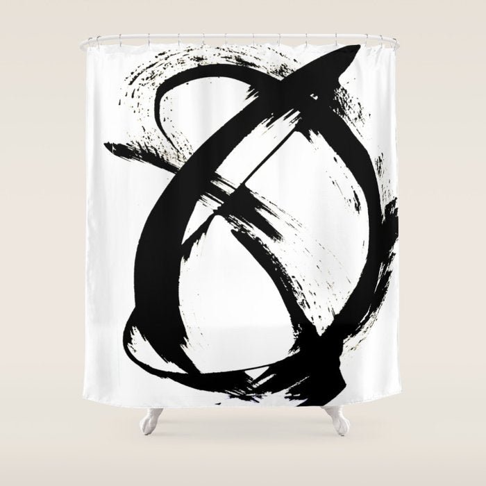 Brushstroke 7: a minimal, abstract, black and white piece Shower Curtain Gallery Image 1