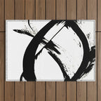 Brushstroke 7: a minimal, abstract, black and white piece Outdoor Rug Gallery Image 1
