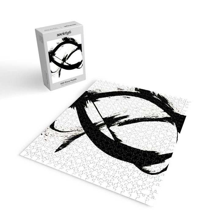 Brushstroke 7: a minimal, abstract, black and white piece Jigsaw Puzzle Gallery Image 2