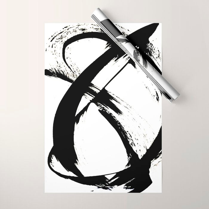 Brushstroke 7: a minimal, abstract, black and white piece Wrapping Paper Gallery Image 1