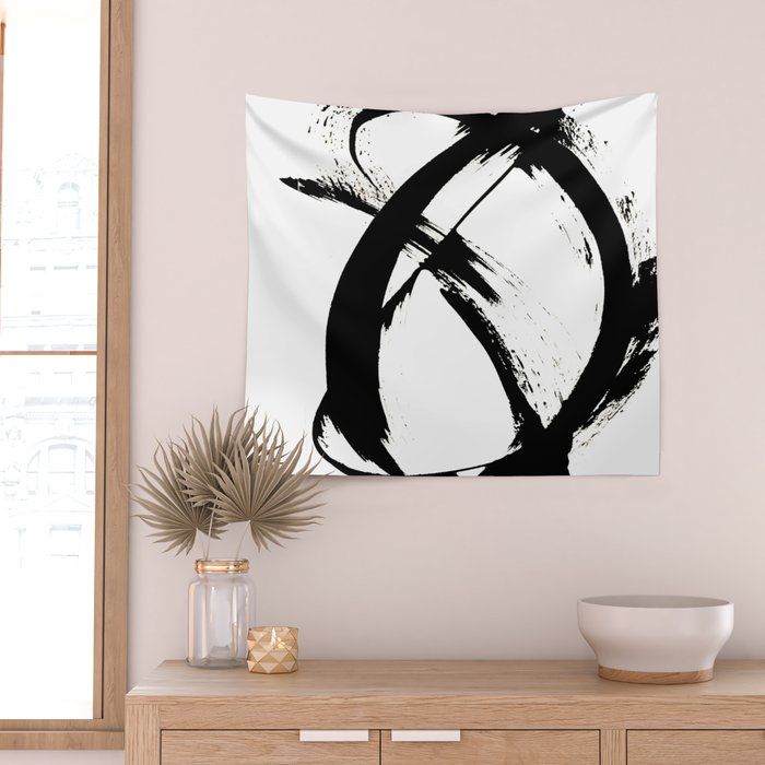 Brushstroke 7: a minimal, abstract, black and white piece Wall Tapestry Gallery Image 2