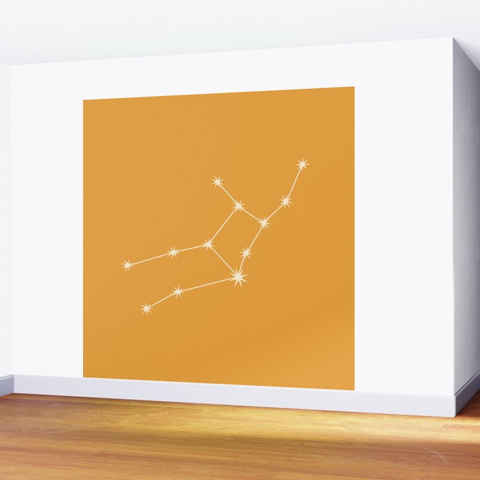 Virgo Zodiac Star Constellation Line Art Peach Orange Wall Mural Gallery Image 2