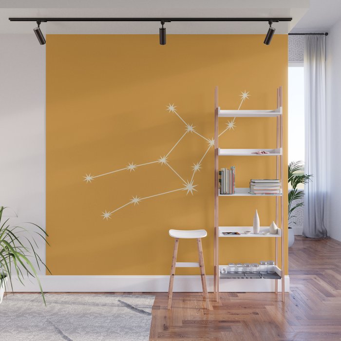 Virgo Zodiac Star Constellation Line Art Peach Orange Wall Mural Gallery Image 1