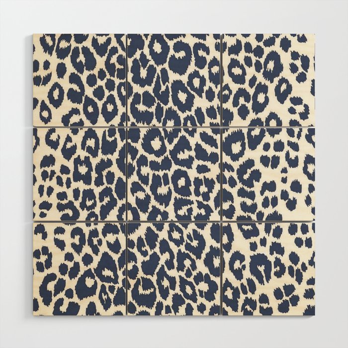 Ink Blue Leopard Print Wood Wall Art Gallery Image 1