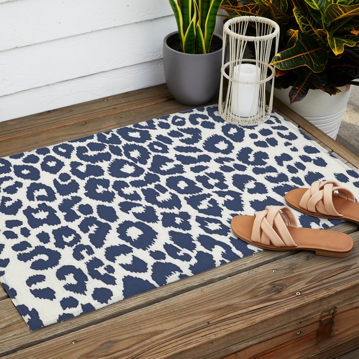 Ink Blue Leopard Print Outdoor Rug Gallery Image 2
