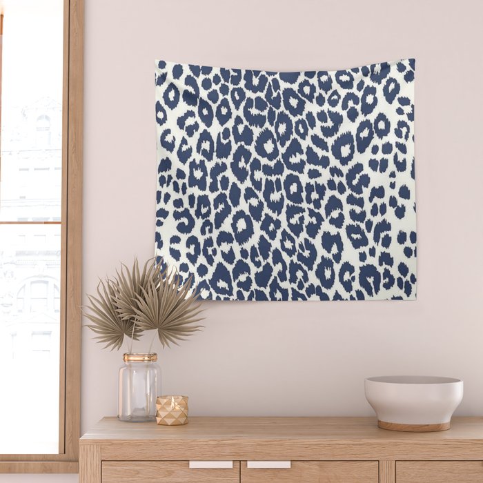 Ink Blue Leopard Print Wall Tapestry Gallery Image 2
