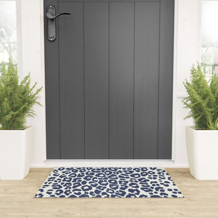 Ink Blue Leopard Print Welcome Mat Gallery Image 3