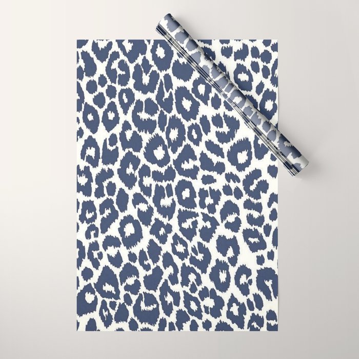 Ink Blue Leopard Print Wrapping Paper Gallery Image 1
