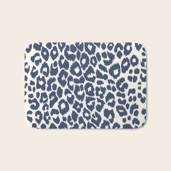 Ink Blue Leopard Print Bath Mat Gallery Image 1