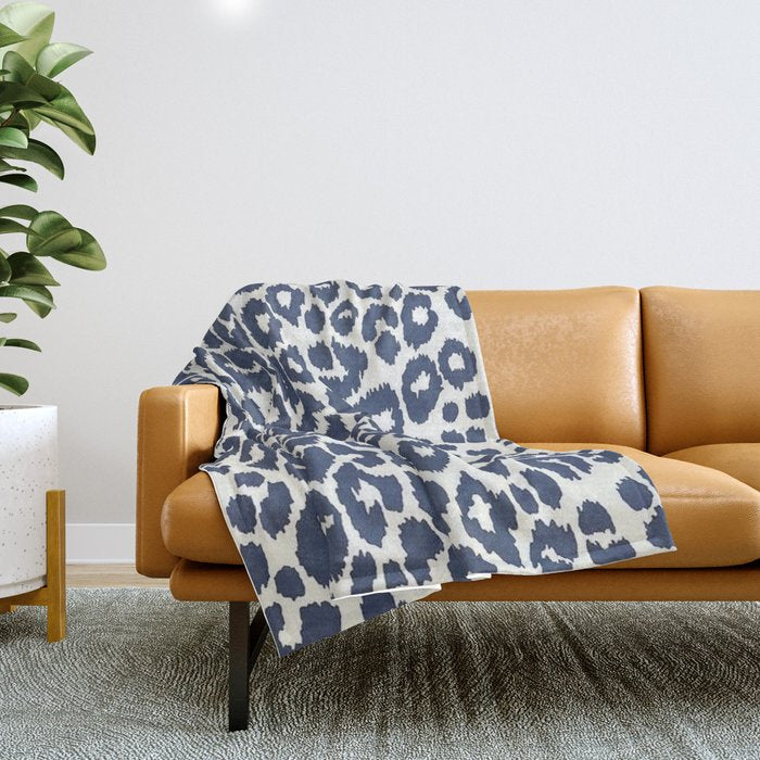 Ink Blue Leopard Print Throw Blanket Gallery Image 1