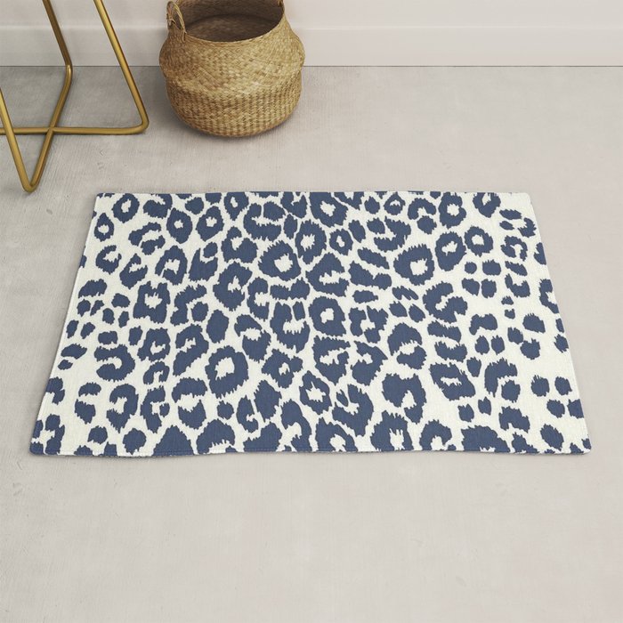 Ink Blue Leopard Print Rug Gallery Image 1