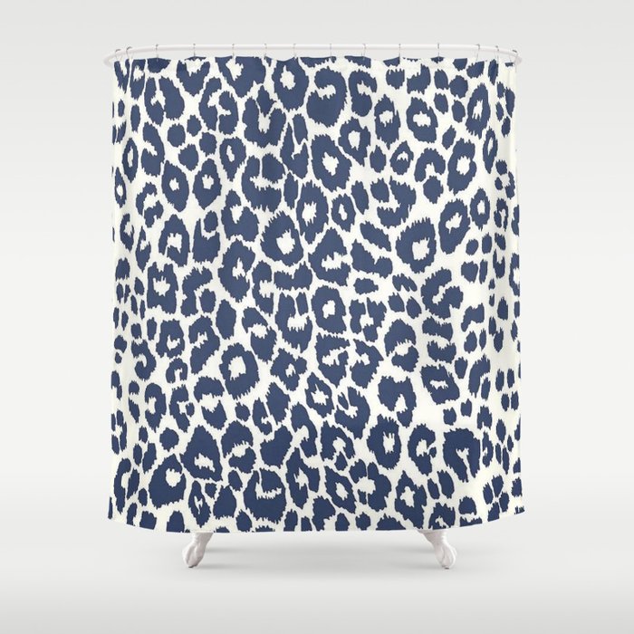 Ink Blue Leopard Print Shower Curtain Gallery Image 1