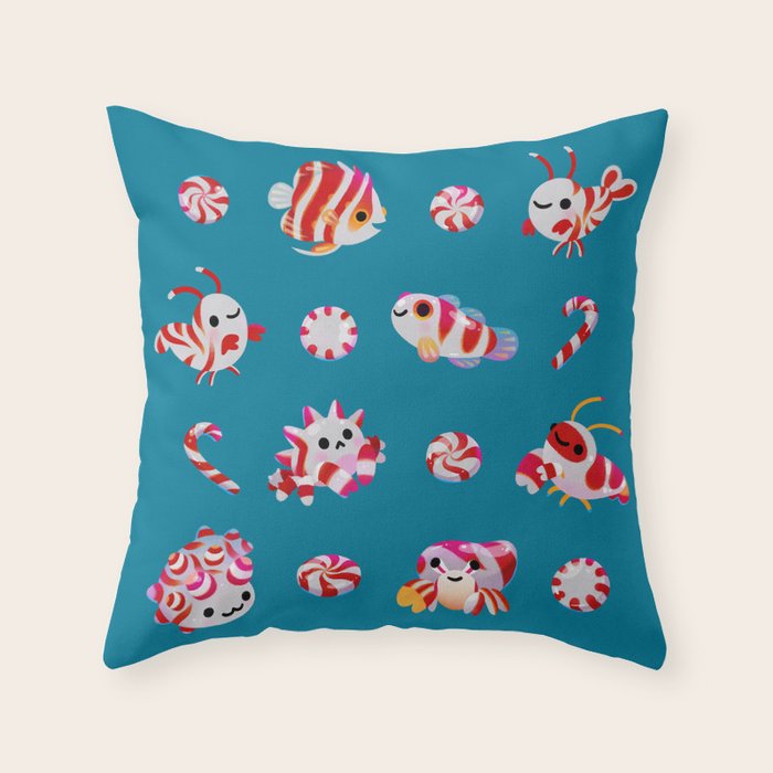 Sea Peppermint Candies Throw Pillow Gallery Image 1