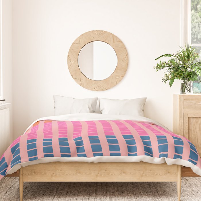 Geometric Stacked Stripes Vertical Multicolor Pattern in Pink Orange Blue Duvet Cover Gallery Image 3