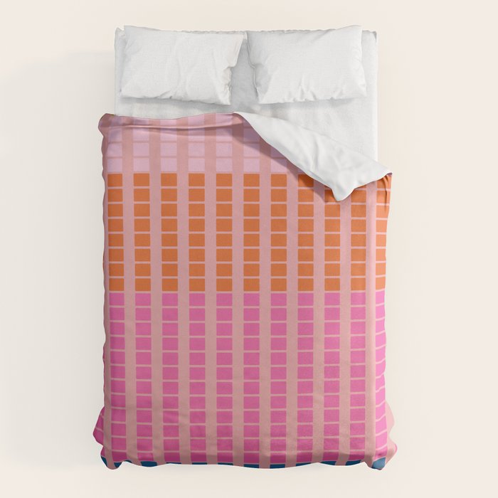 Geometric Stacked Stripes Vertical Multicolor Pattern in Pink Orange Blue Duvet Cover Gallery Image 6
