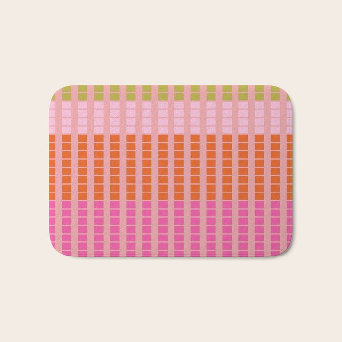 Geometric Stacked Stripes Vertical Multicolor Pattern in Pink Orange Blue Bath Mat Gallery Image 1