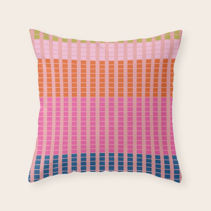 Geometric Stacked Stripes Vertical Multicolor Pattern in Pink Orange Blue Throw Pillow Gallery Image 6