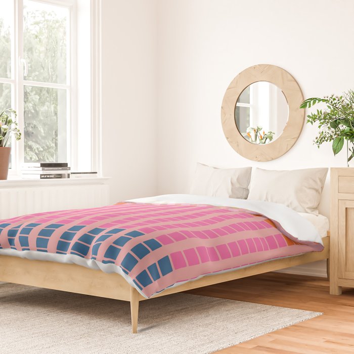 Geometric Stacked Stripes Vertical Multicolor Pattern in Pink Orange Blue Duvet Cover Gallery Image 2