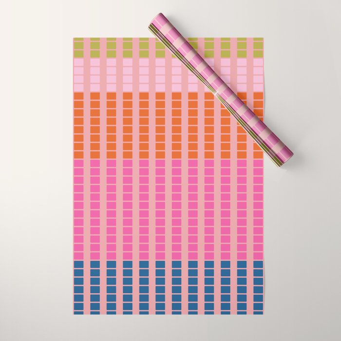 Geometric Stacked Stripes Vertical Multicolor Pattern in Pink Orange Blue Wrapping Paper Gallery Image 1