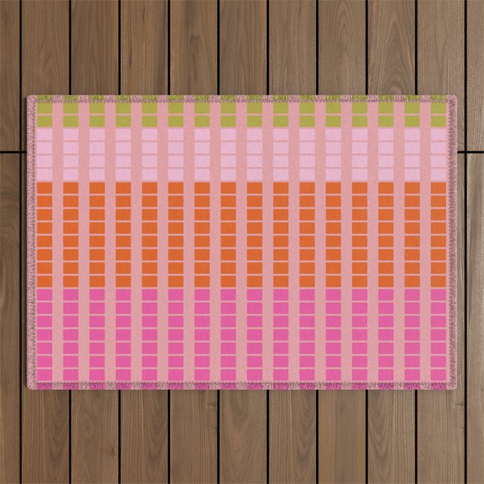 Geometric Stacked Stripes Vertical Multicolor Pattern in Pink Orange Blue Outdoor Rug Gallery Image 1
