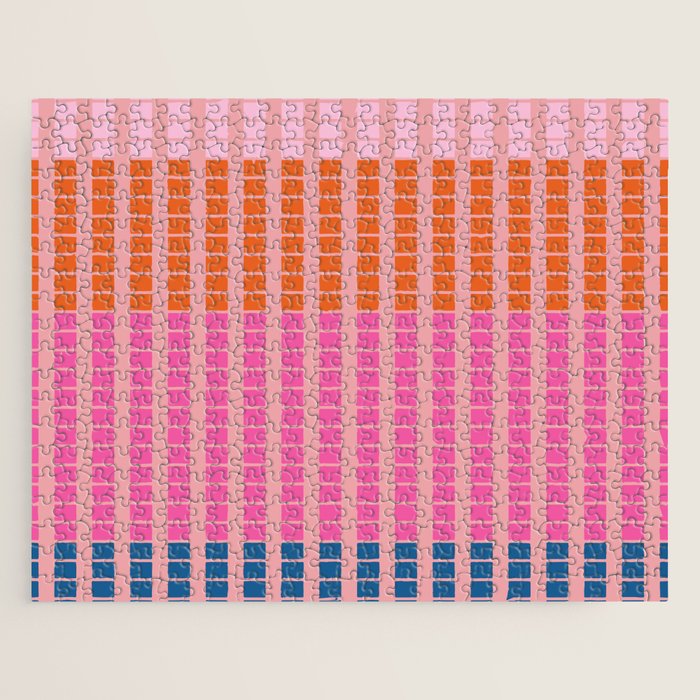 Geometric Stacked Stripes Vertical Multicolor Pattern in Pink Orange Blue Jigsaw Puzzle Gallery Image 1