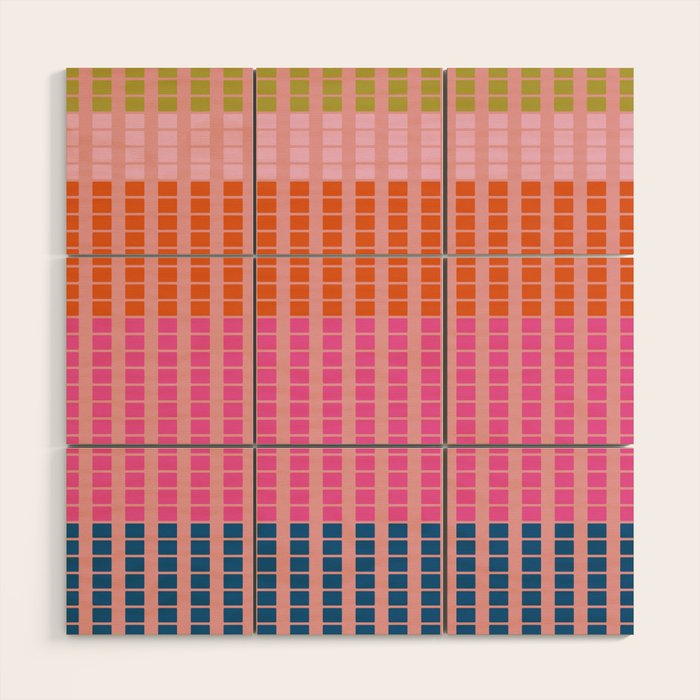 Geometric Stacked Stripes Vertical Multicolor Pattern in Pink Orange Blue Wood Wall Art Gallery Image 1