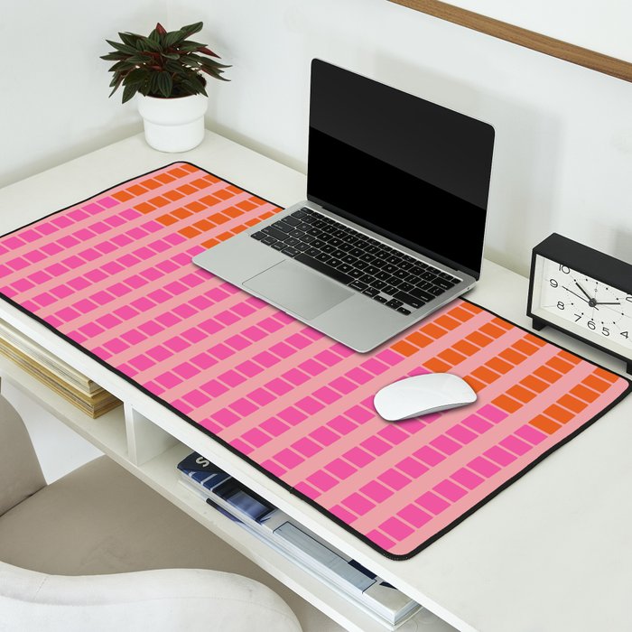 Geometric Stacked Stripes Vertical Multicolor Pattern in Pink Orange Blue Desk Mat Gallery Image 2