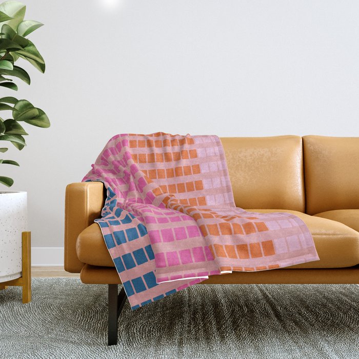 Geometric Stacked Stripes Vertical Multicolor Pattern in Pink Orange Blue Throw Blanket Gallery Image 1