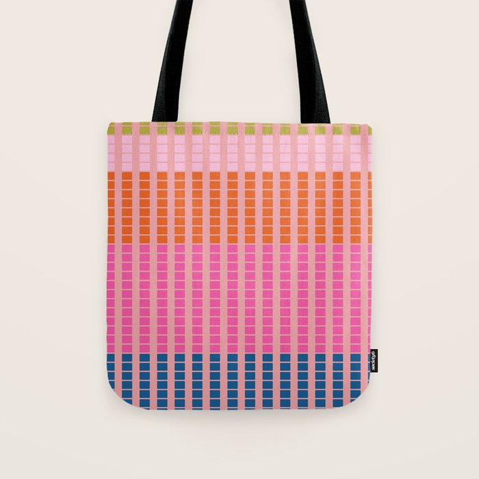 Geometric Stacked Stripes Vertical Multicolor Pattern in Pink Orange Blue Tote Bag Gallery Image 1