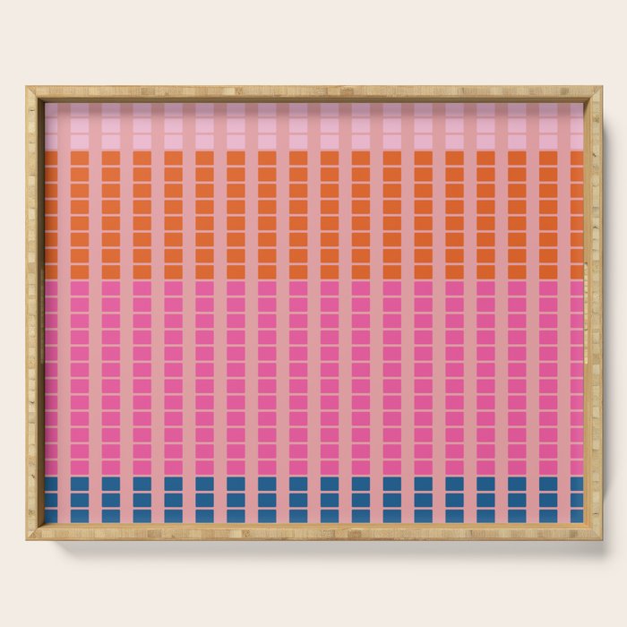 Geometric Stacked Stripes Vertical Multicolor Pattern in Pink Orange Blue Serving Tray Gallery Image 1