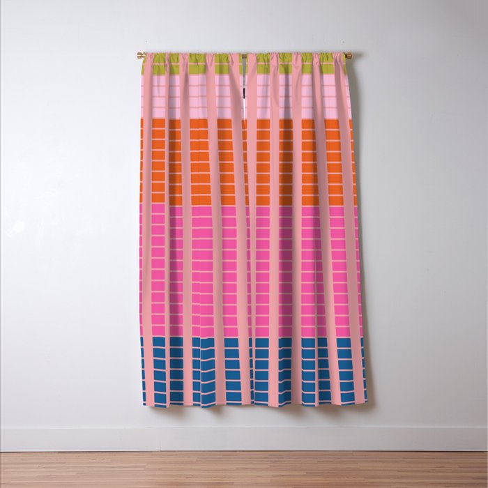 Geometric Stacked Stripes Vertical Multicolor Pattern in Pink Orange Blue Window Curtain Gallery Image 3