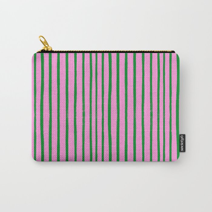 Green and Pink Brush Stroke Stripes Carry All Pouch Gallery Image 1