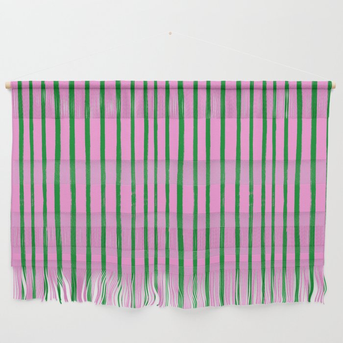 Green and Pink Brush Stroke Stripes Wall Hanging Gallery Image 1