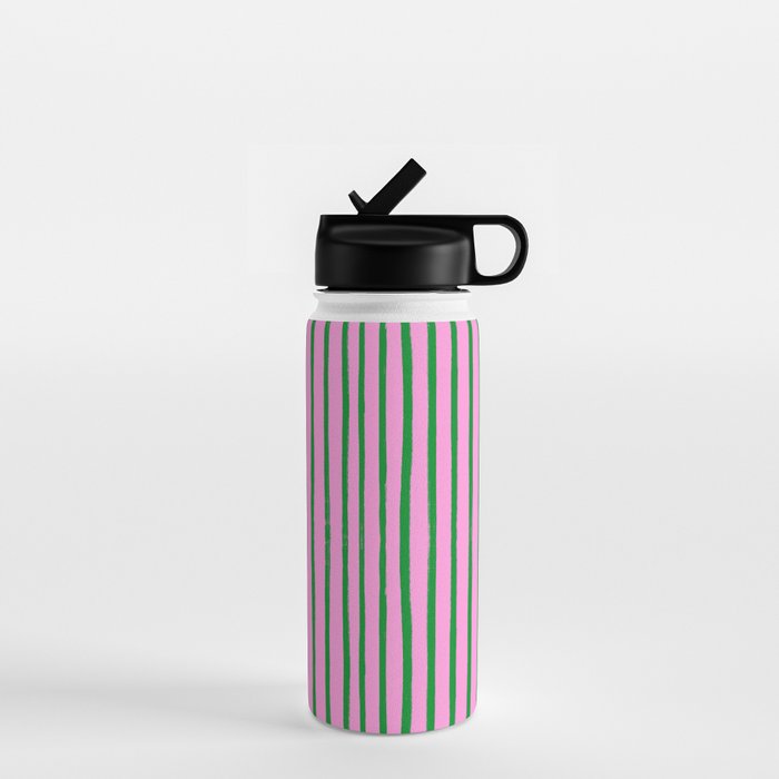 Green and Pink Brush Stroke Stripes Water Bottle Gallery Image 1