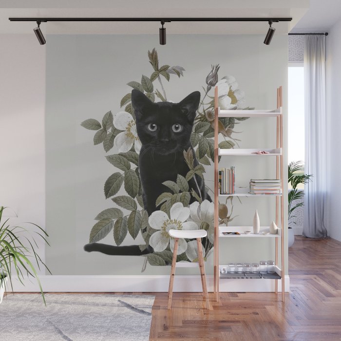 Cat With Flowers Wall Mural Gallery Image 1